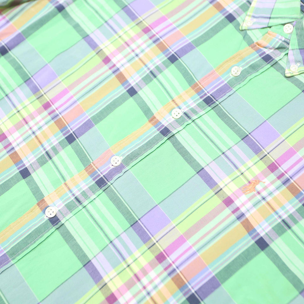 RALPH LAUREN Mens Green & Purple Check Cotton Shirt L Custom Fit Button Down