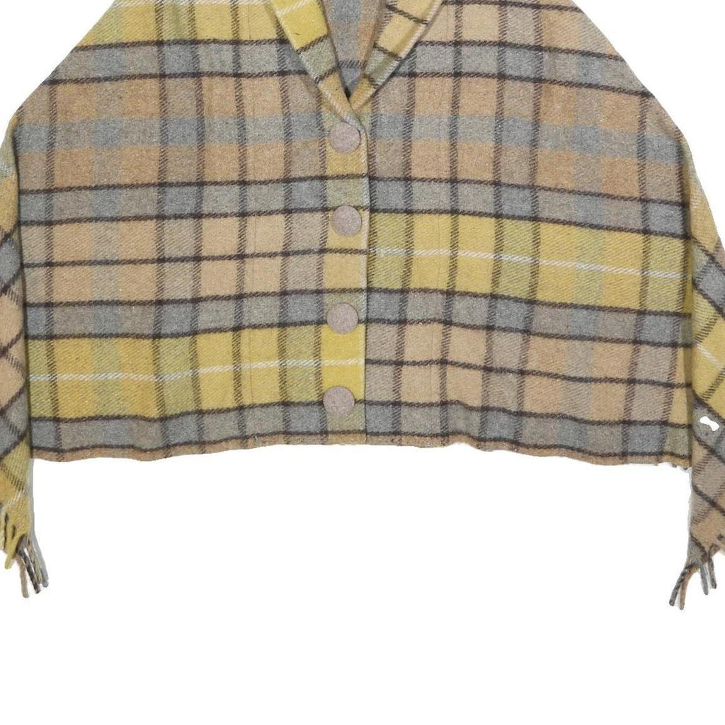 Womens Yellow Beige Check Jacket L Woven Classic Cropped Button Plain Casual