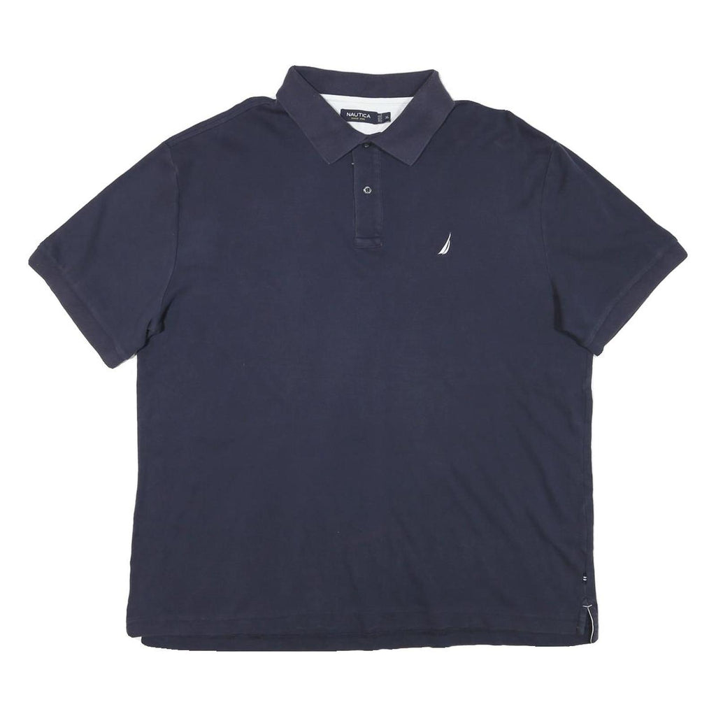 NAUTICA Mens Navy Blue Short Sleeve Plain XL Cotton Blend Polo Shirt Casual