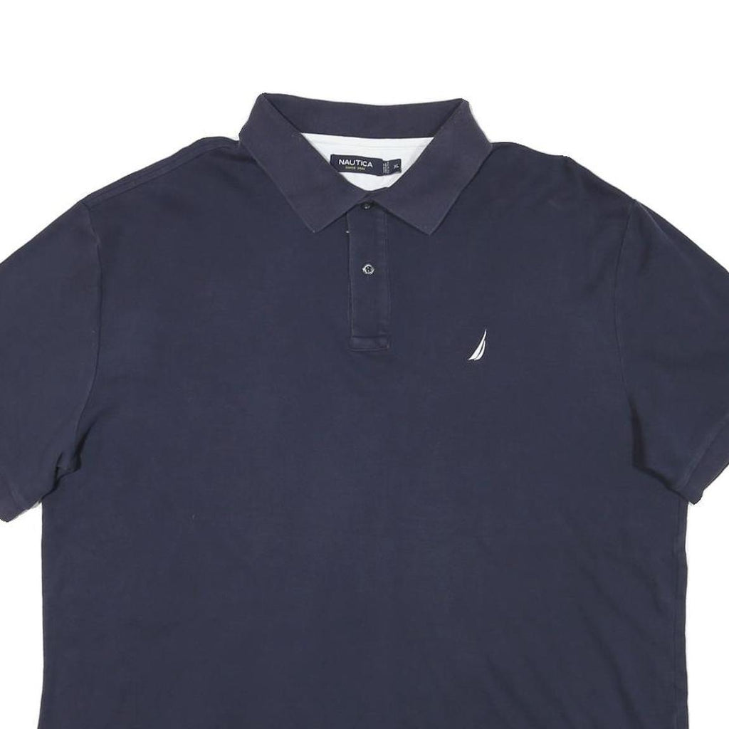 NAUTICA Mens Navy Blue Short Sleeve Plain XL Cotton Blend Polo Shirt Casual