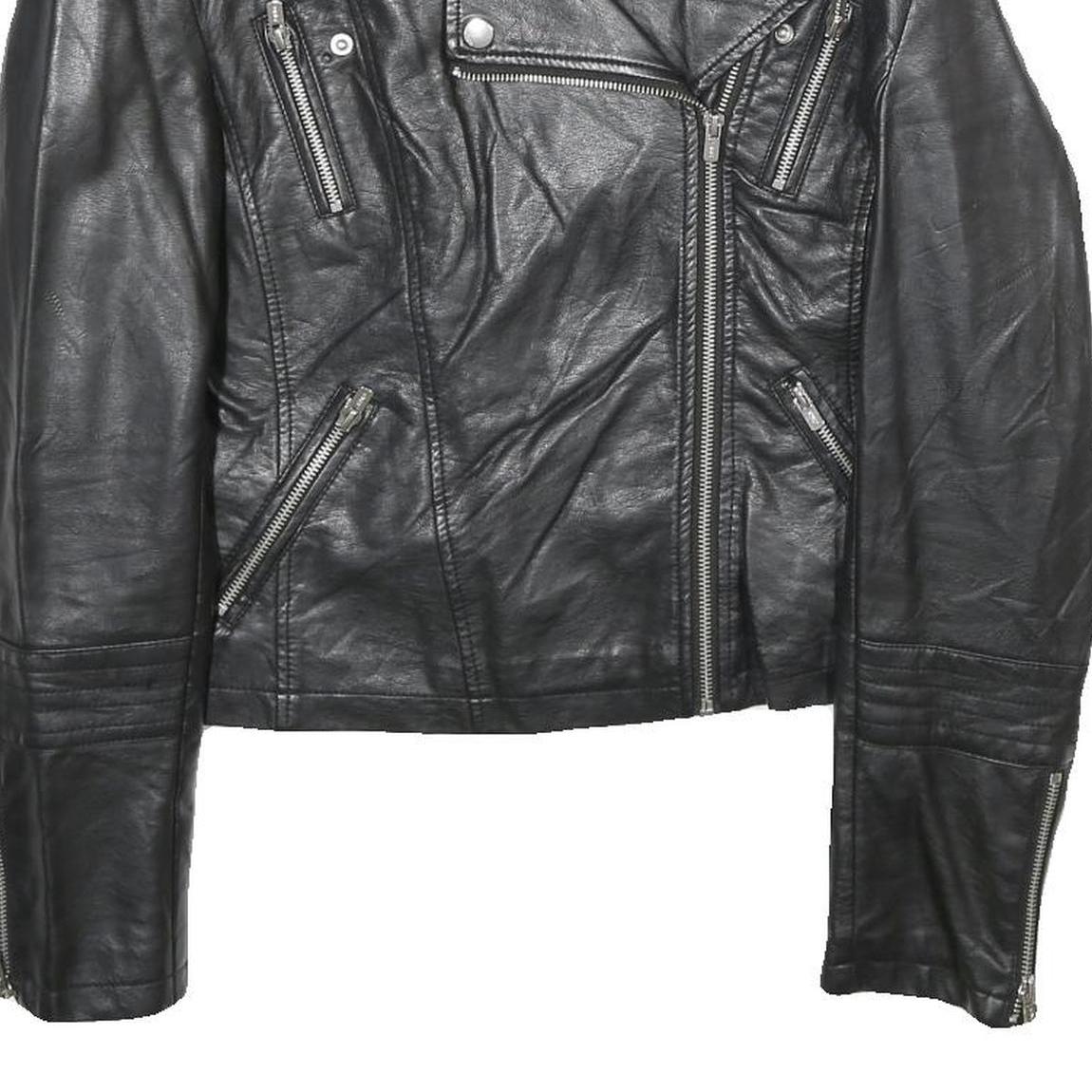 ONLY Womens Black Faux Leather Biker Jacket UK 10 Zip Classic Stylish Zip