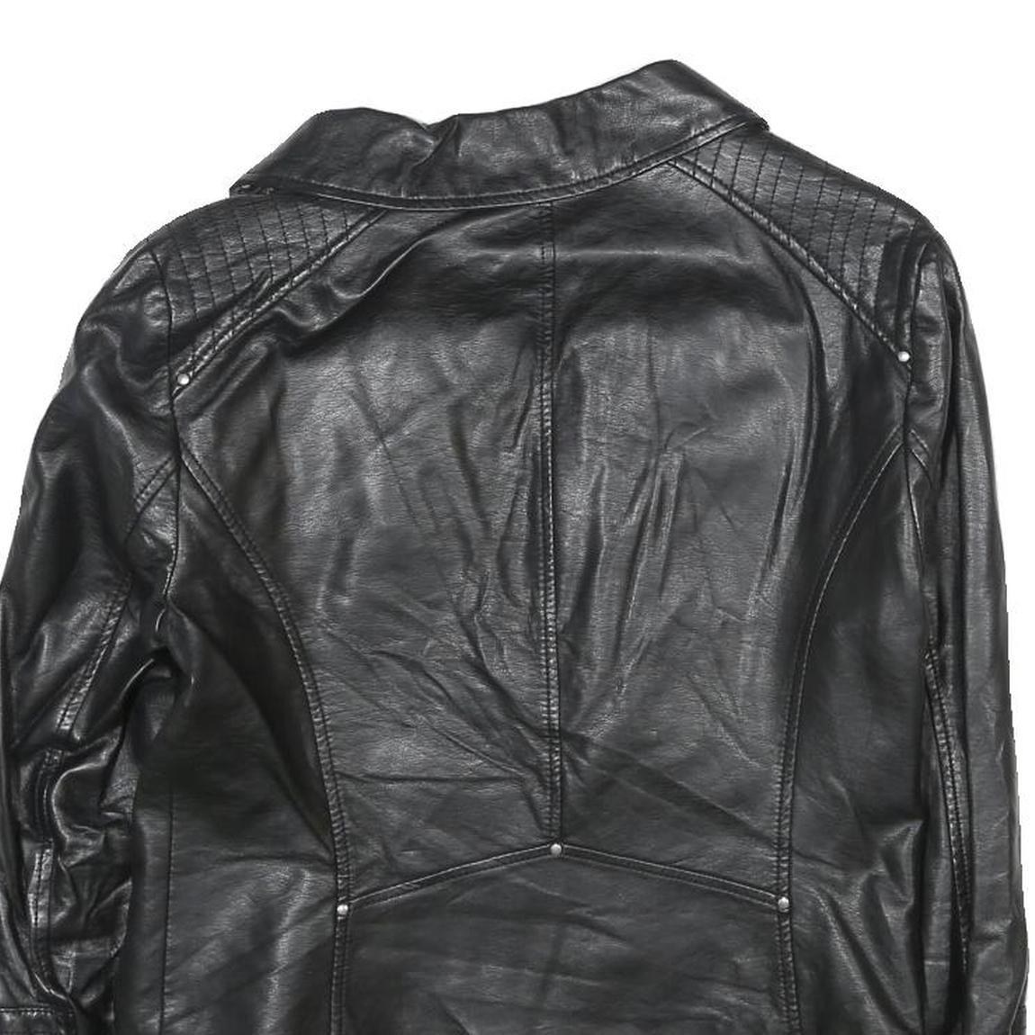 ONLY Womens Black Faux Leather Biker Jacket UK 10 Zip Classic Stylish Zip