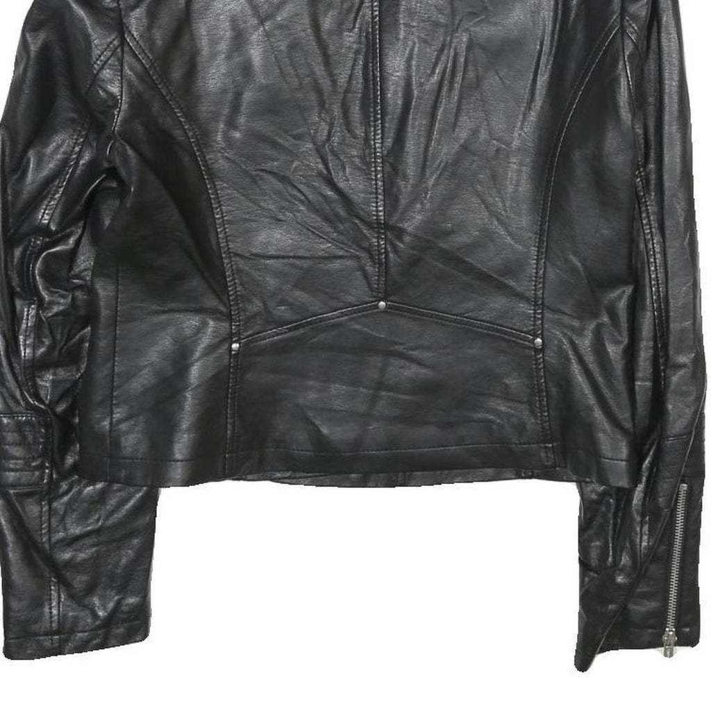 ONLY Womens Black Faux Leather Biker Jacket UK 10 Zip Classic Stylish Zip