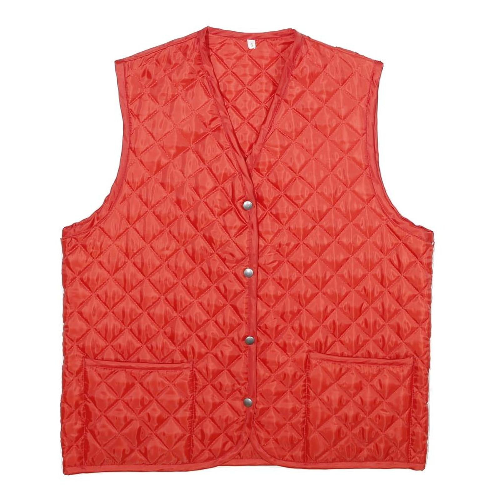 Womens Red Quilted Jacket S Polyester Button Closure Pockets Casual Vest