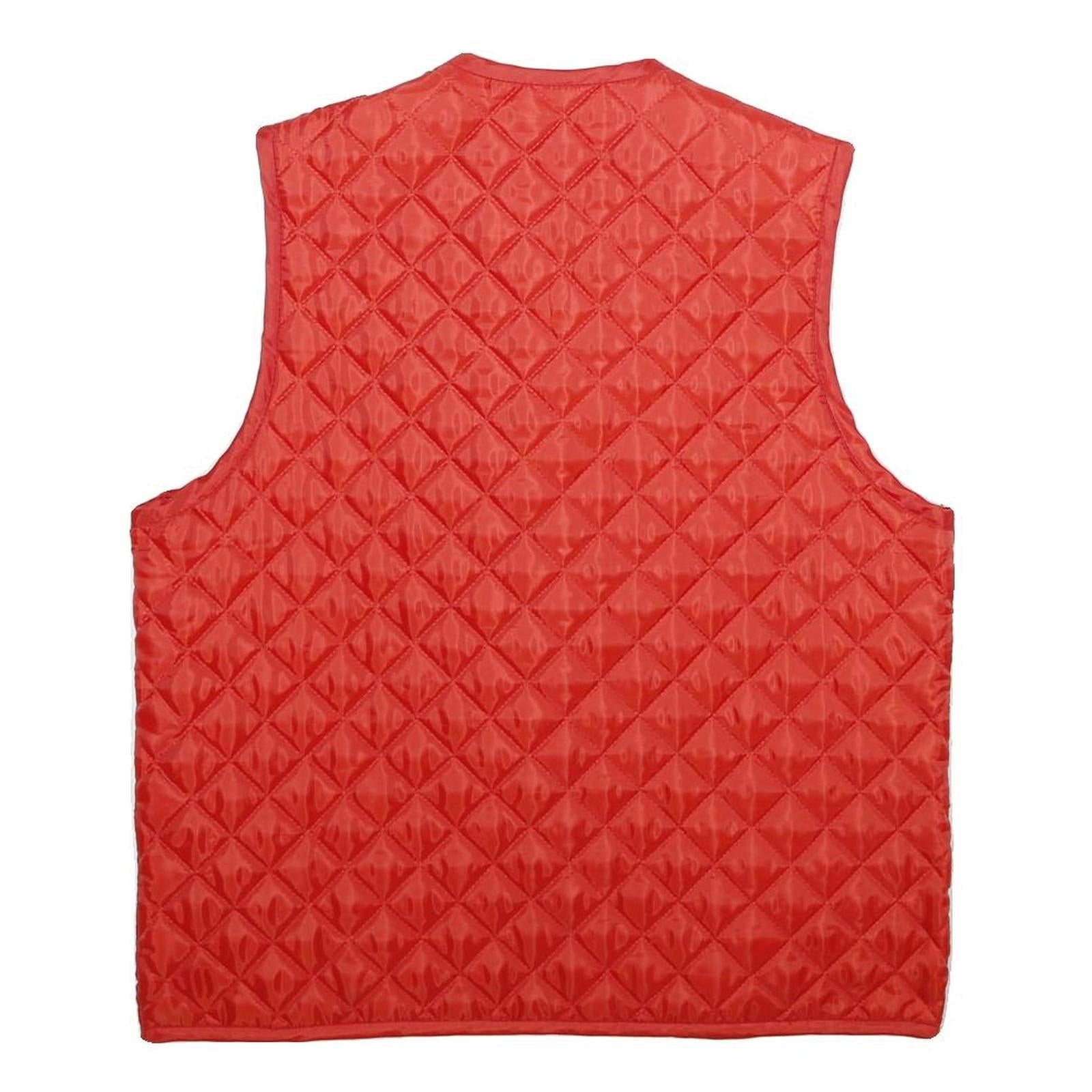 Womens Red Quilted Jacket S Polyester Button Closure Pockets Casual Vest