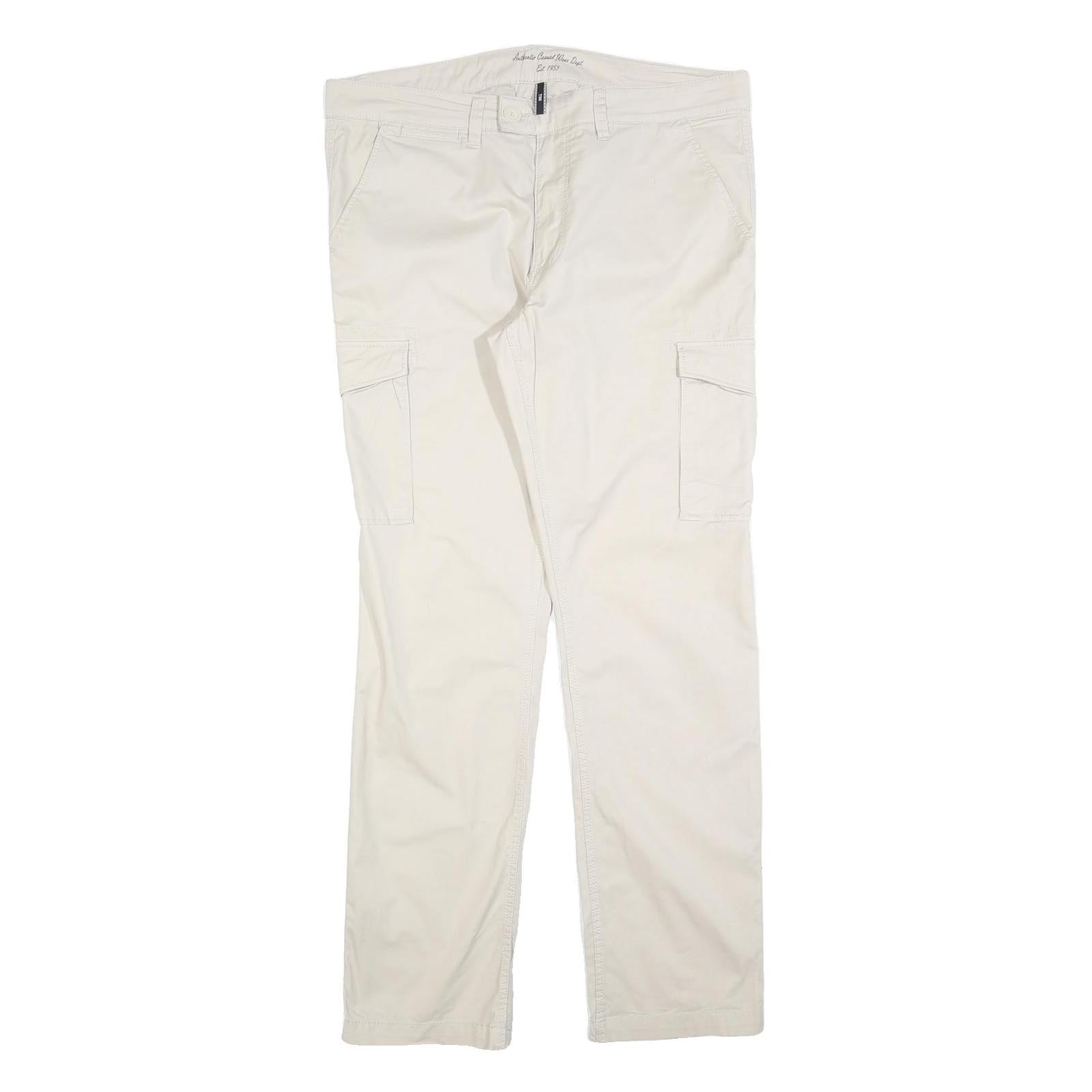 AUTHENTIC CASUAL WEAR Mens Cotton Blend Beige Regular Fit Cargo Trousers W36 L32