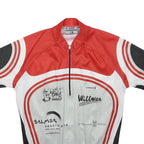 SHIMANO Mens Red & White Sports T-Shirt S Short Sleeve Zip Neck Cycling Jersey