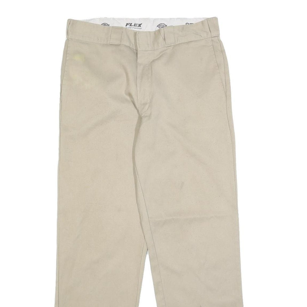 DICKIES Mens Regular Fit Beige Workwear Cotton Blend Trousers W32 L30 Zip