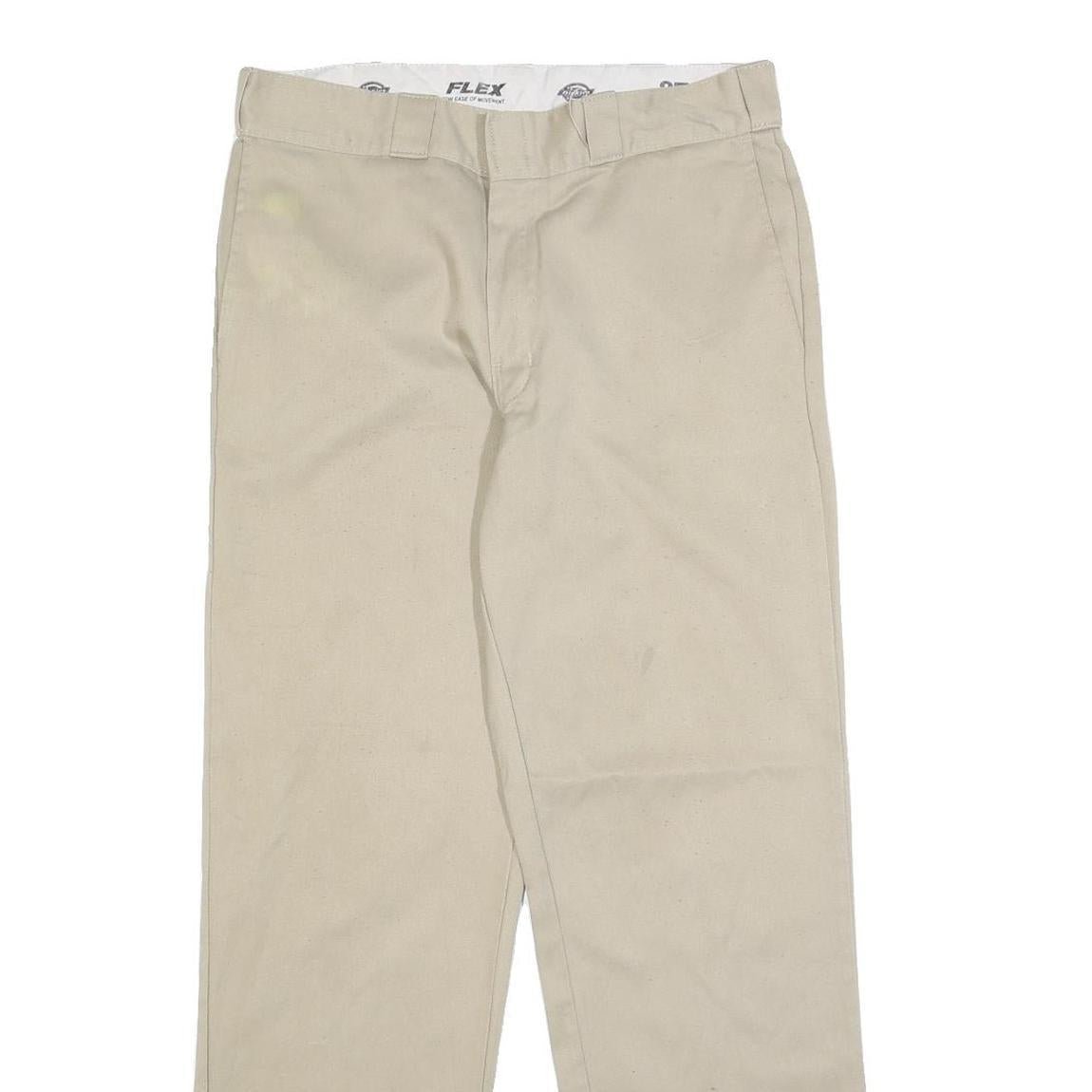 DICKIES Mens Regular Fit Beige Workwear Cotton Blend Trousers W32 L30 Zip