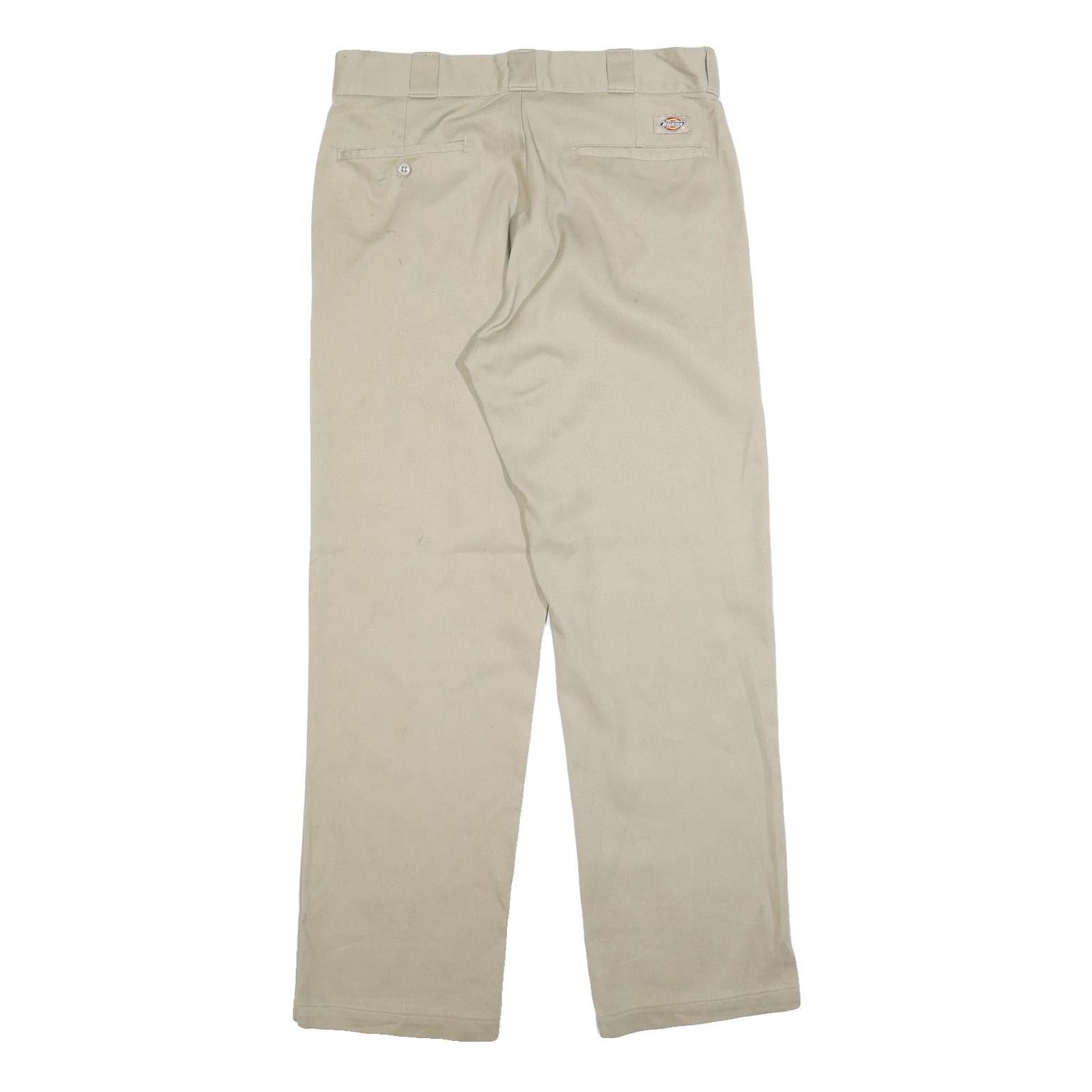 DICKIES Mens Regular Fit Beige Workwear Cotton Blend Trousers W32 L30 Zip
