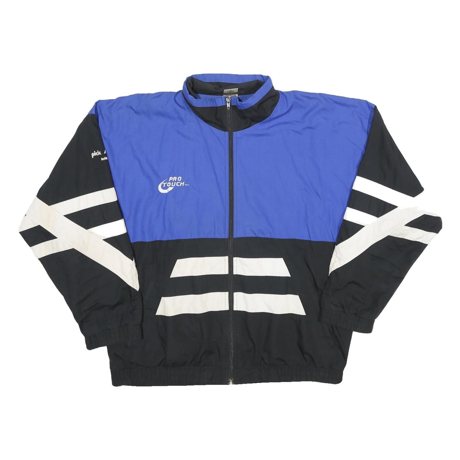 PRO TOUCH Mens Blue & Black Sports Jacket L Polyester Blend Zip Athletic Fit
