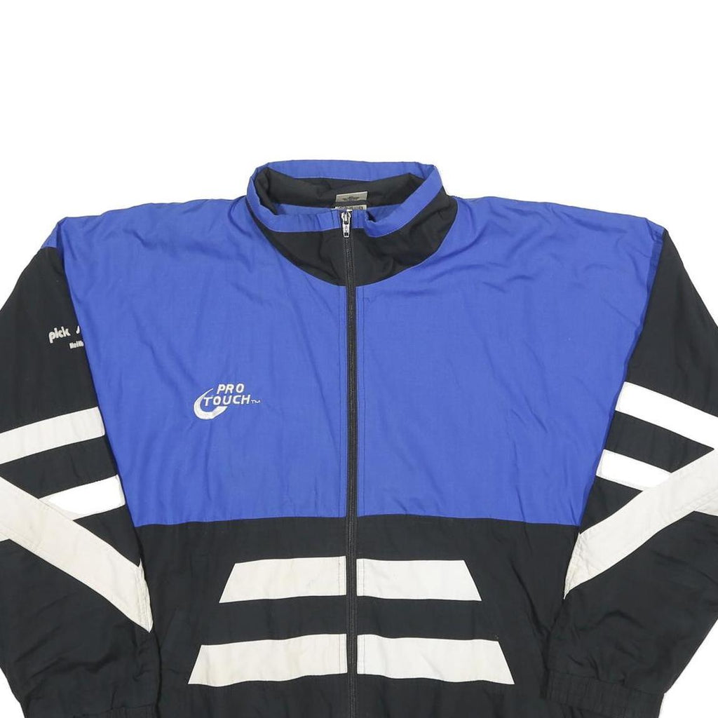 PRO TOUCH Mens Blue & Black Sports Jacket L Polyester Blend Zip Athletic Fit