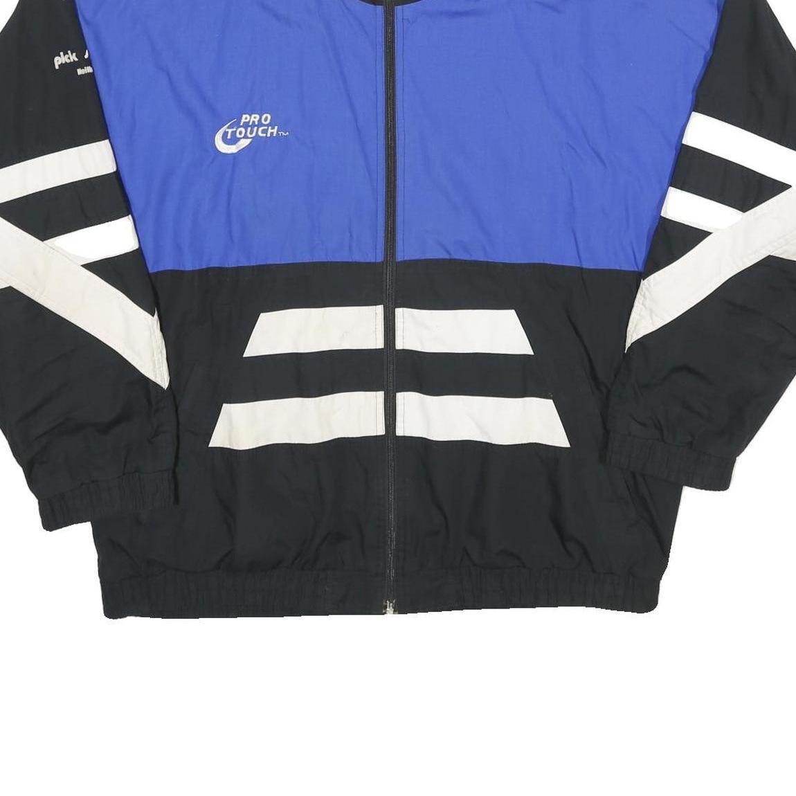 PRO TOUCH Mens Blue & Black Sports Jacket L Polyester Blend Zip Athletic Fit