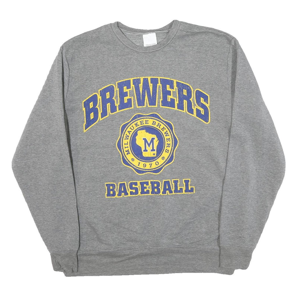 Mens Grey Brewers Baseball Crew Neck XL Cotton Blend Sweatshirt Sports
