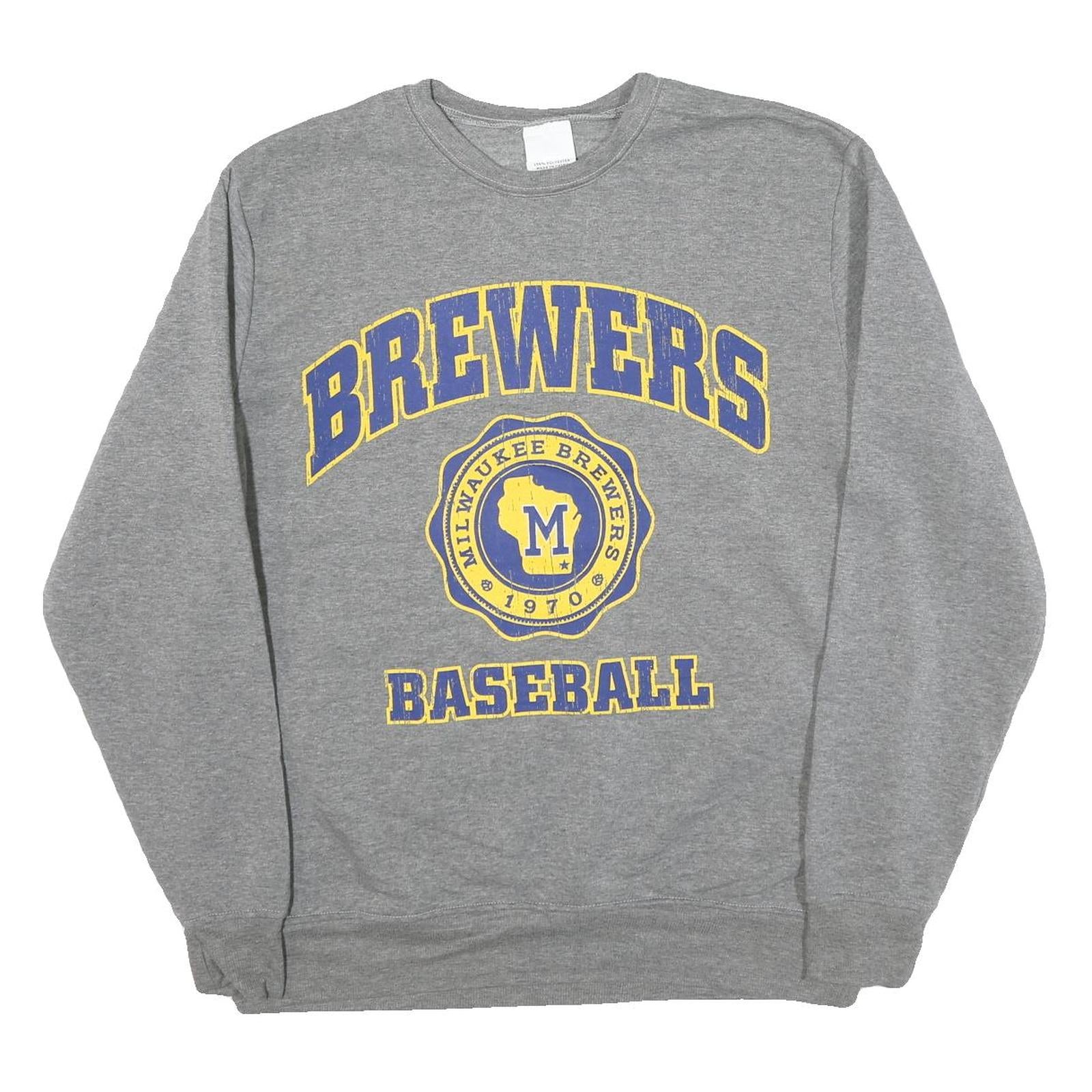 Mens Grey Brewers Baseball Crew Neck XL Cotton Blend Sweatshirt Sports