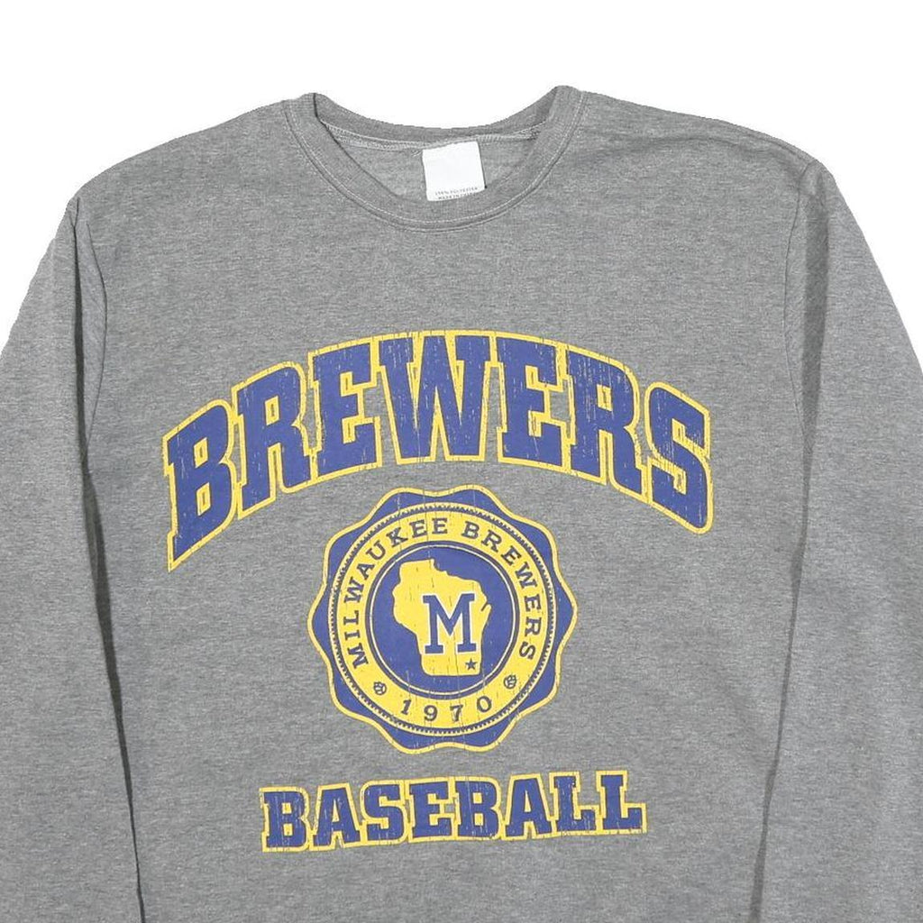 Mens Grey Brewers Baseball Crew Neck XL Cotton Blend Sweatshirt Sports