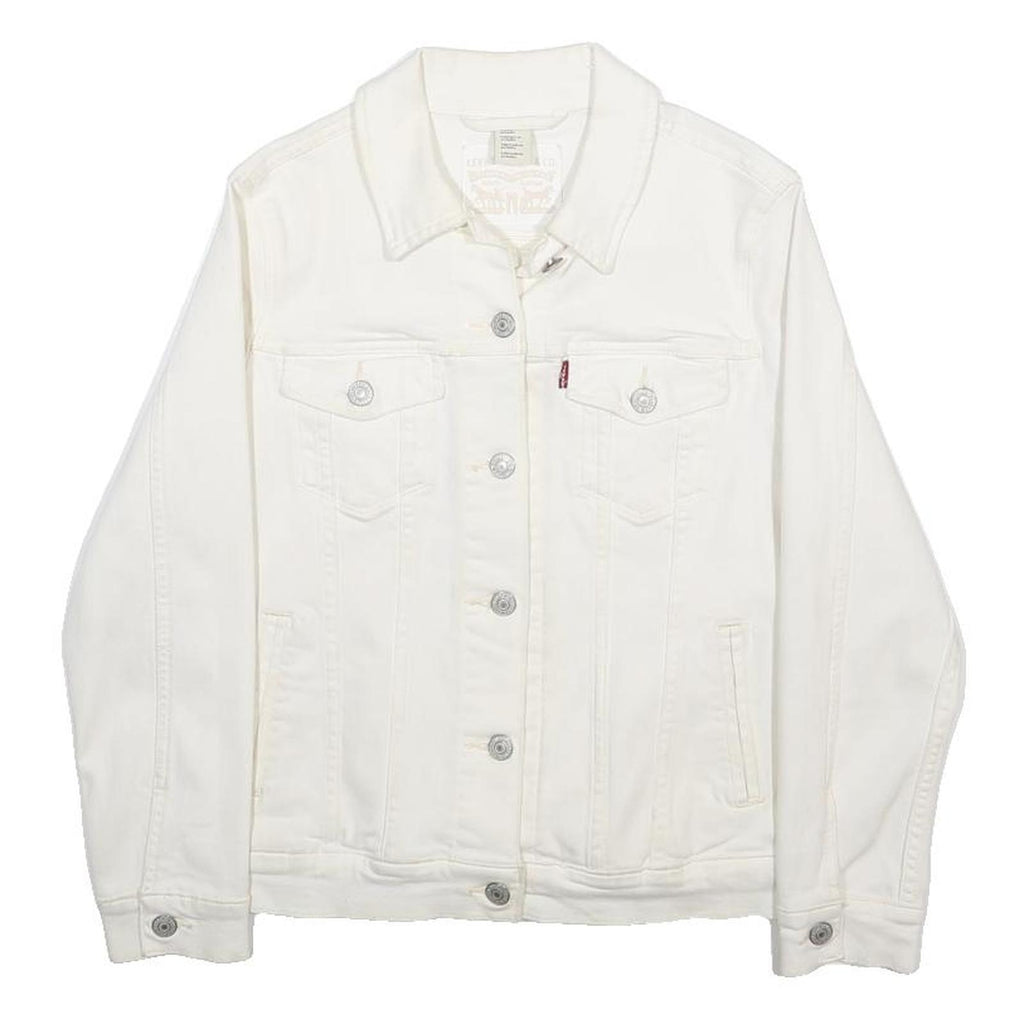 LEVI'S Womens White Cotton Blend Denim Jacket M Button Closure Classic Design