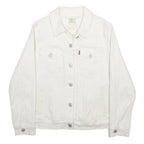 LEVI'S Womens White Cotton Blend Denim Jacket M Button Closure Classic Design
