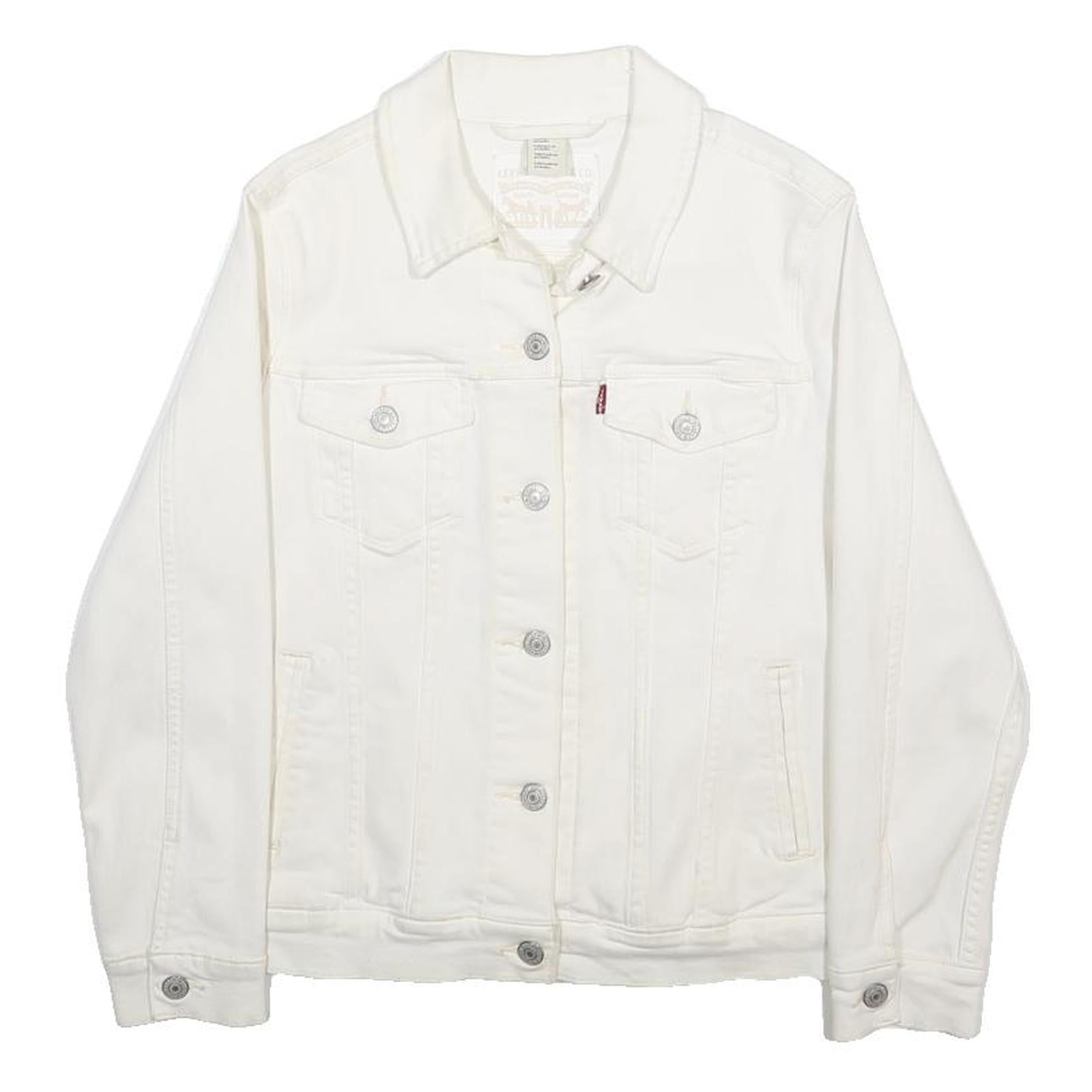 LEVI'S Womens White Cotton Blend Denim Jacket M Button Closure Classic Design