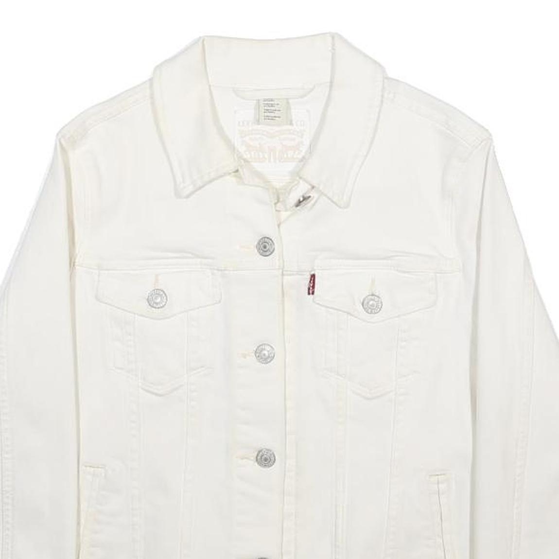 LEVI'S Womens White Cotton Blend Denim Jacket M Button Closure Classic Design