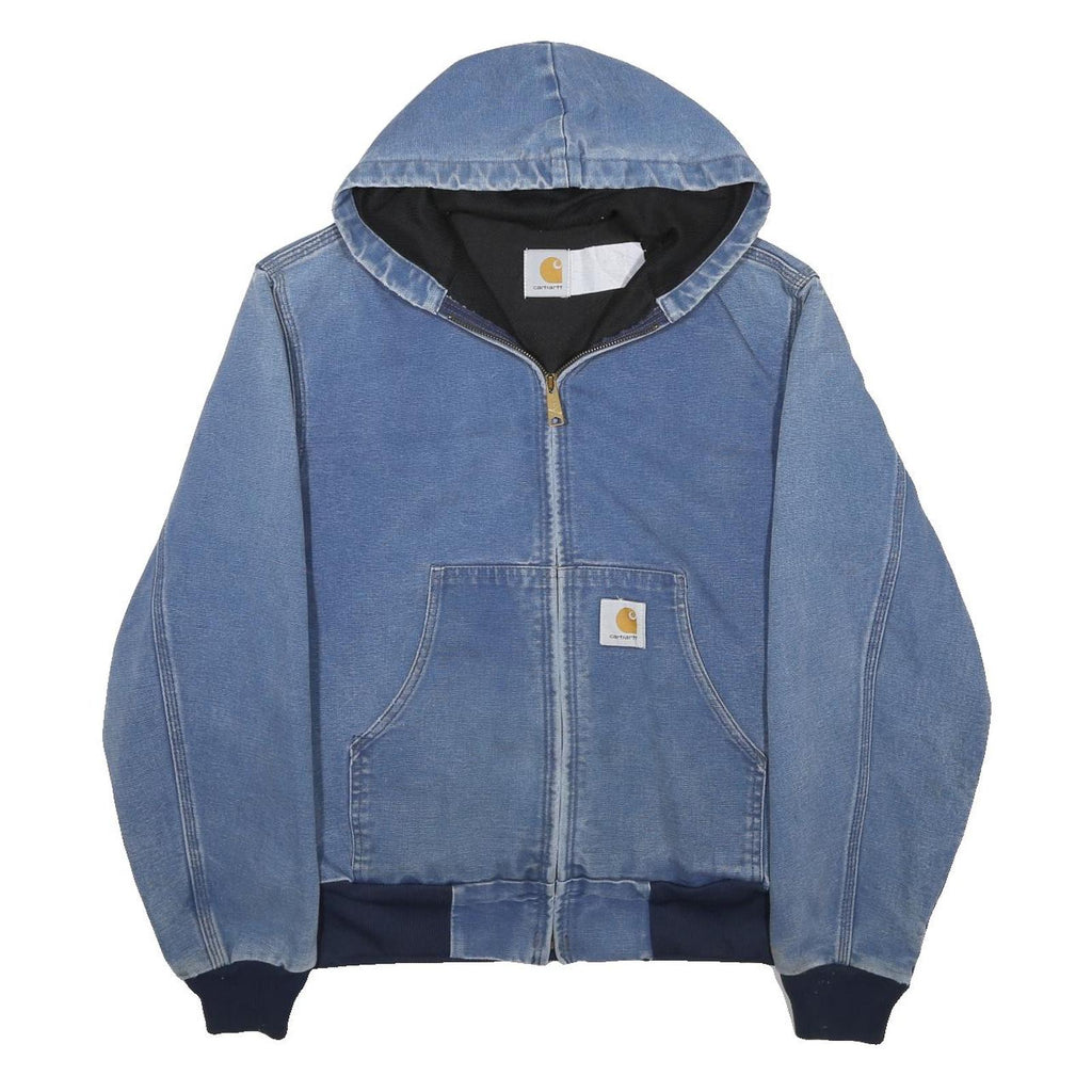 CARHARTT Mens Blue Denim Jacket M Cotton Blend Hooded Zip Closure Casual Wear