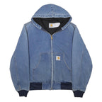 CARHARTT Mens Blue Denim Jacket M Cotton Blend Hooded Zip Closure Casual Wear