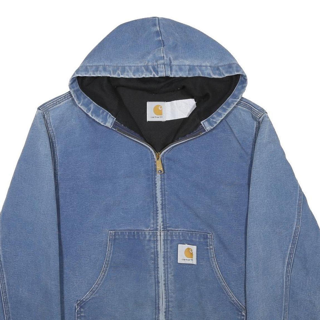 CARHARTT Mens Blue Denim Jacket M Cotton Blend Hooded Zip Closure Casual Wear