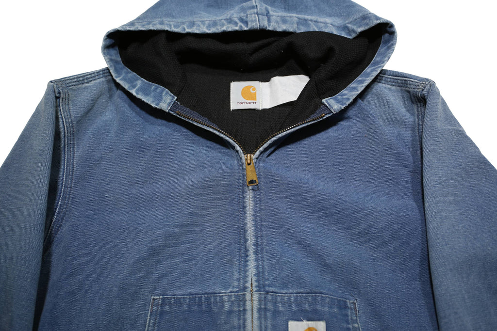 CARHARTT Mens Blue Denim Jacket M Cotton Blend Hooded Zip Closure Casual Wear