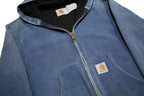 CARHARTT Mens Blue Denim Jacket M Cotton Blend Hooded Zip Closure Casual Wear
