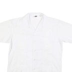 ROMANI Mens White Cotton Blend Short Sleeve Shirt L Embroidered Casual