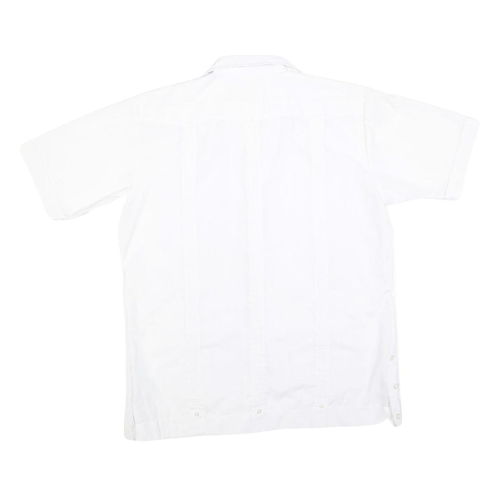 ROMANI Mens White Cotton Blend Short Sleeve Shirt L Embroidered Casual