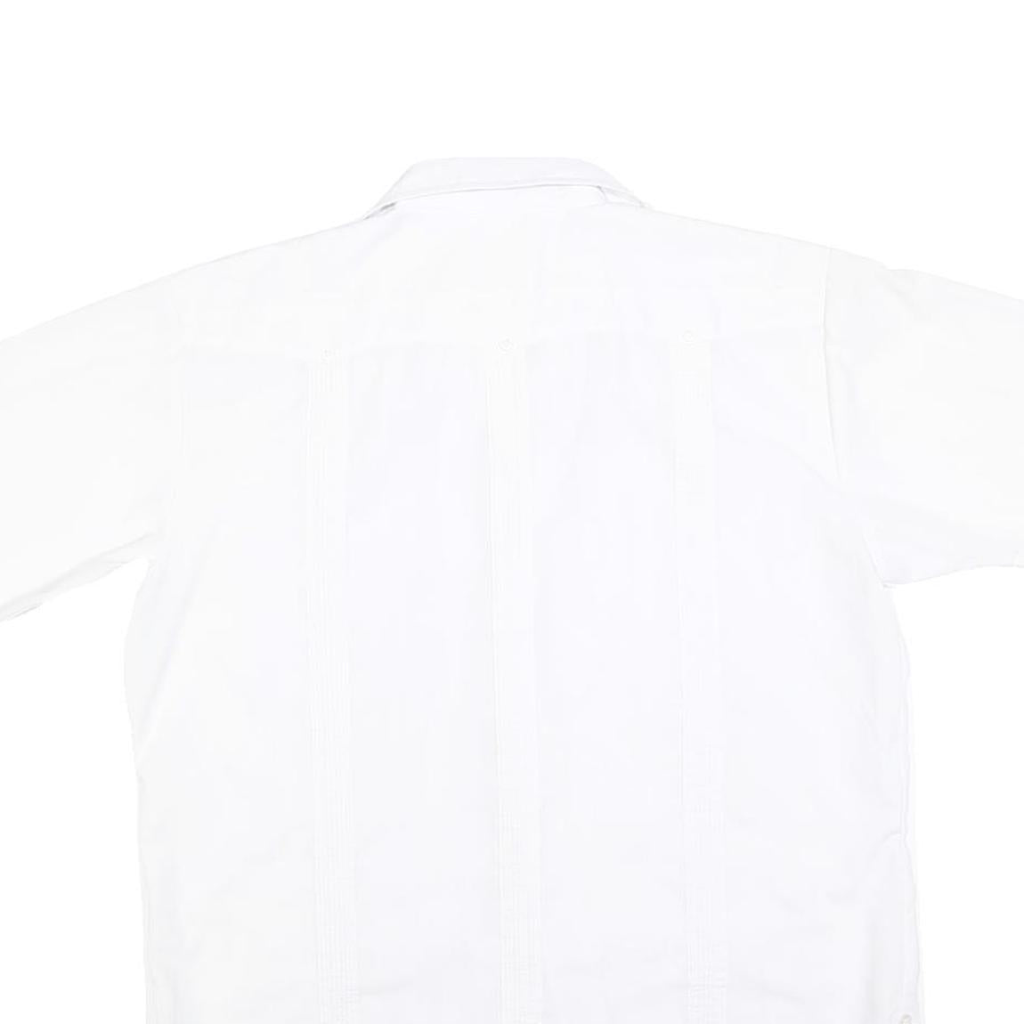 ROMANI Mens White Cotton Blend Short Sleeve Shirt L Embroidered Casual