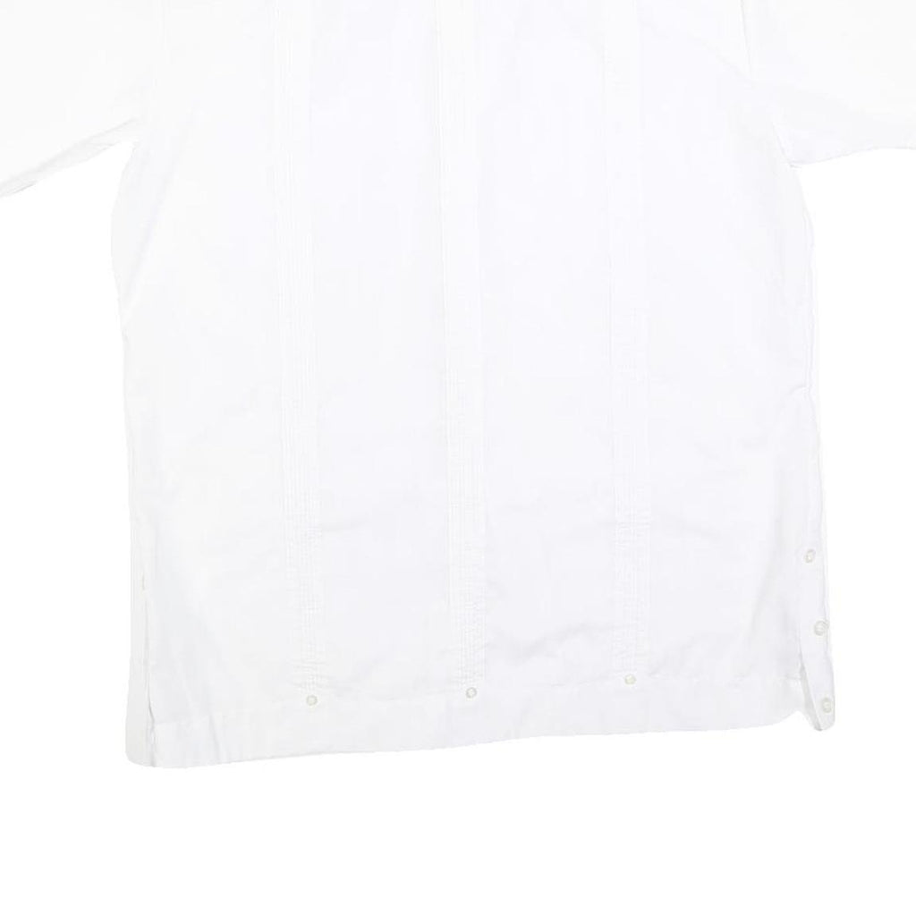 ROMANI Mens White Cotton Blend Short Sleeve Shirt L Embroidered Casual