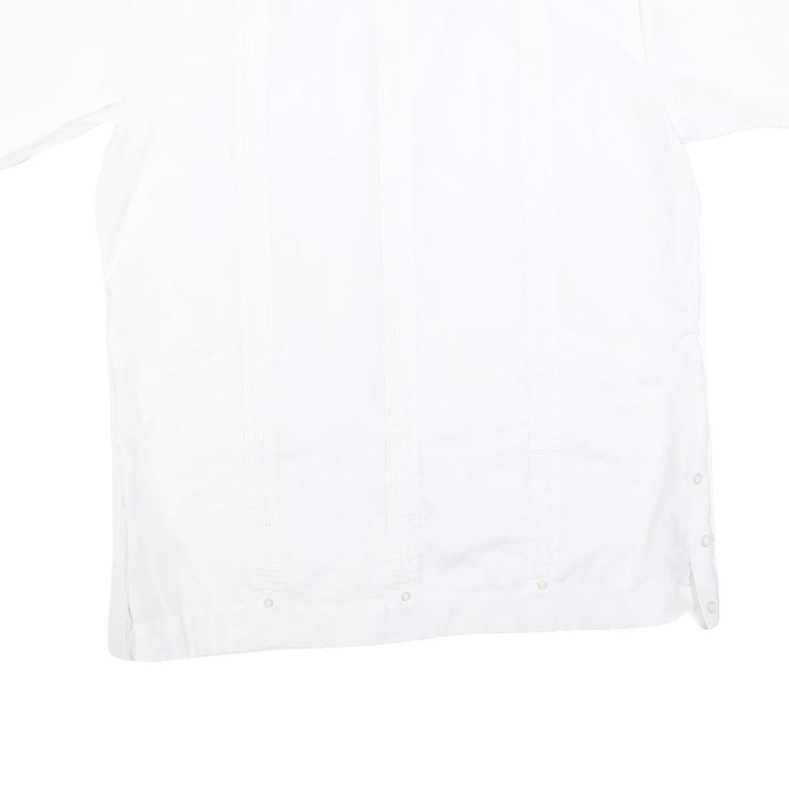 ROMANI Mens White Cotton Blend Short Sleeve Shirt L Embroidered Casual