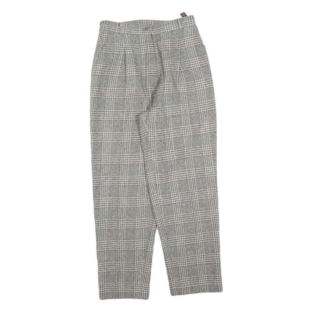 Womens Grey Wool Blend Regular Fit Straight Leg Trousers W26 L26 Classic Check