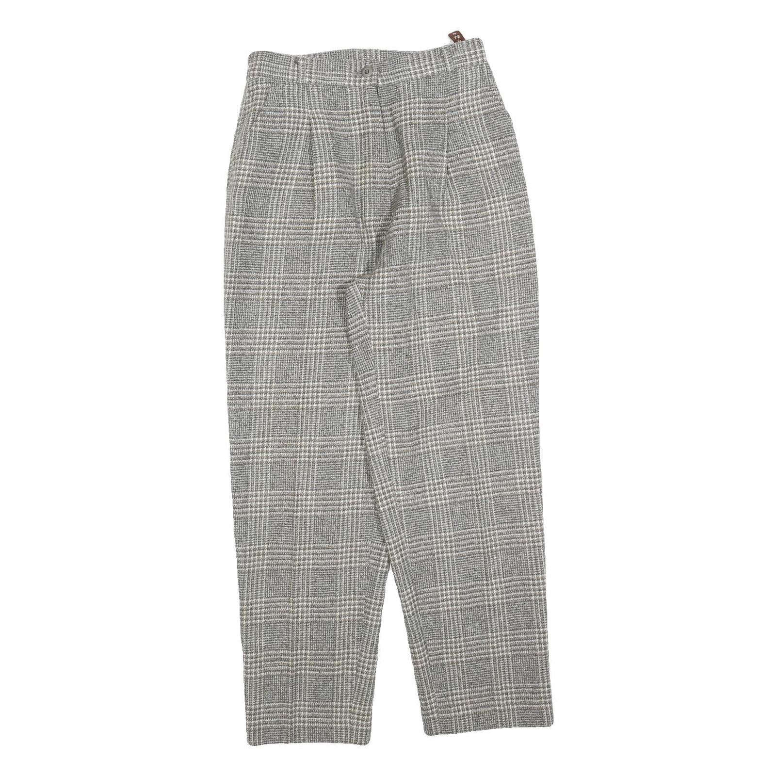 Womens Grey Wool Blend Regular Fit Straight Leg Trousers W26 L26 Classic Check