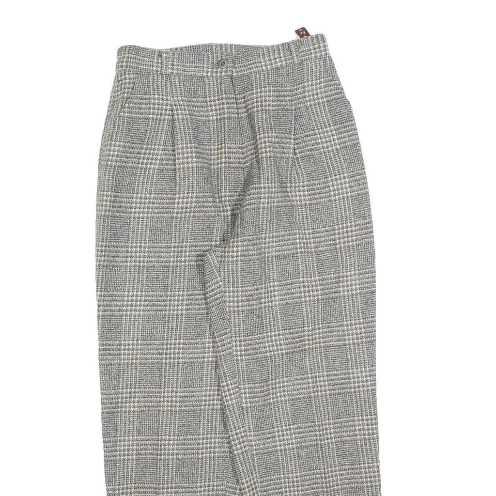 Womens Grey Wool Blend Regular Fit Straight Leg Trousers W26 L26 Classic Check