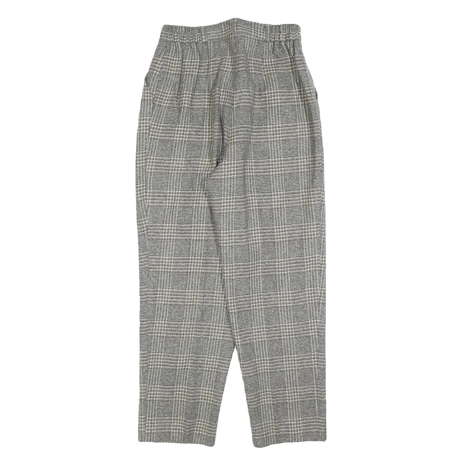 Womens Grey Wool Blend Regular Fit Straight Leg Trousers W26 L26 Classic Check