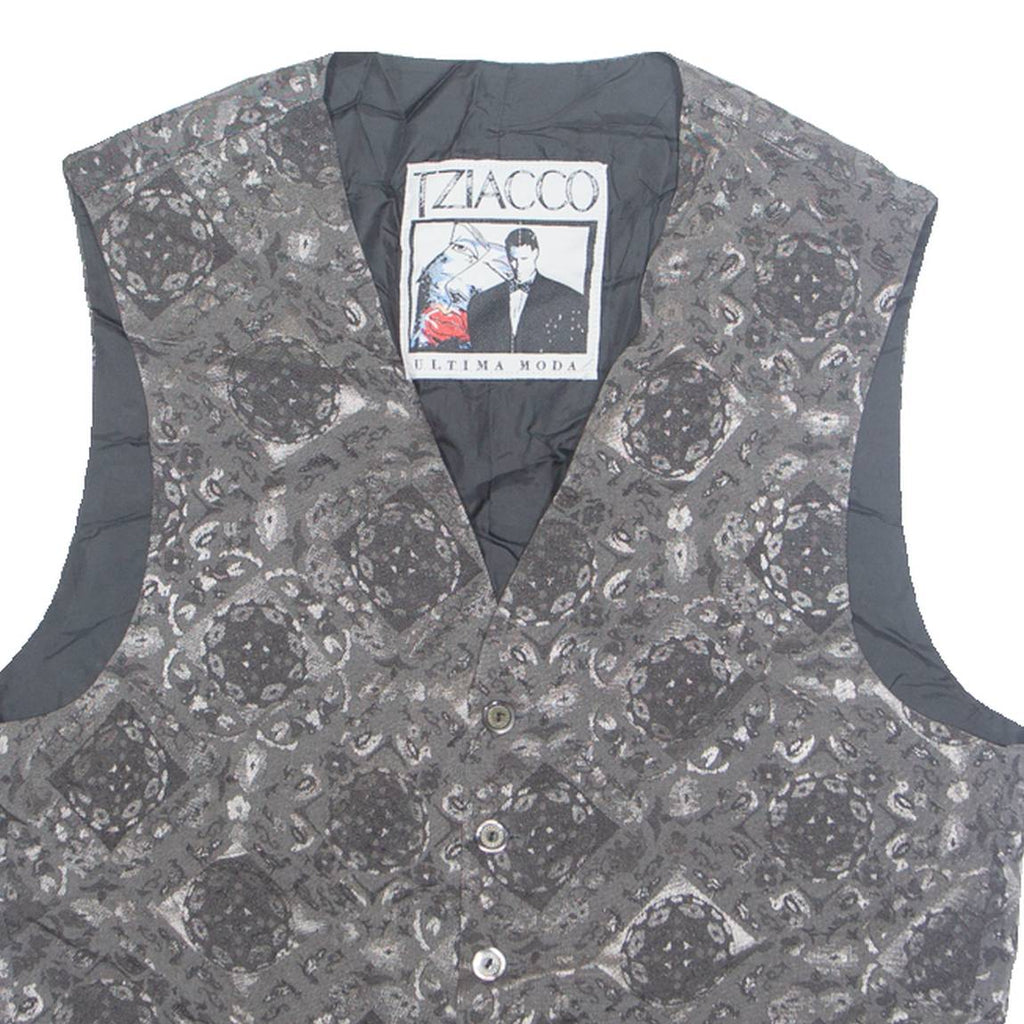 TZIACCO Mens Blazer Waistcoat Grey 90s Crazy Pattern L