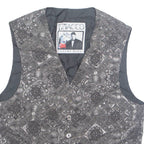 TZIACCO Mens Blazer Waistcoat Grey 90s Crazy Pattern L