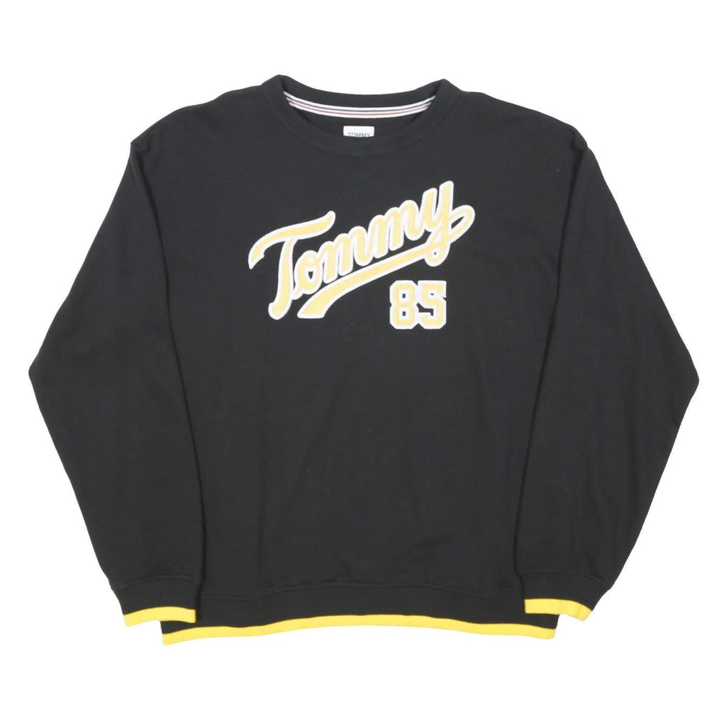 TOMMY JEANS Mens Black & Yellow Cotton Blend Crew Neck Sweatshirt S Casual