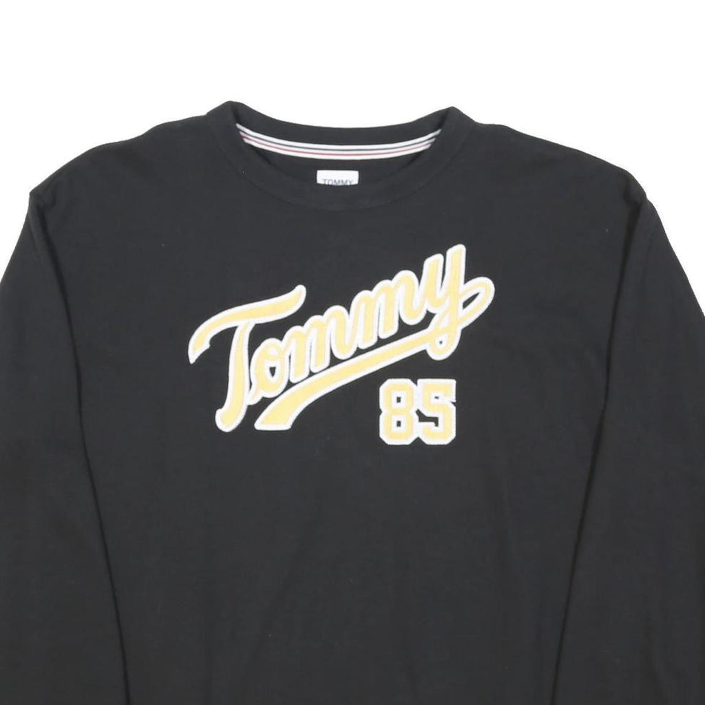 TOMMY JEANS Mens Black & Yellow Cotton Blend Crew Neck Sweatshirt S Casual