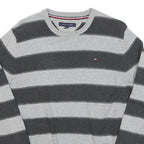 TOMMY HILFIGER Mens Grey & Dark Grey Striped Patterned Crew Neck Basic Knit