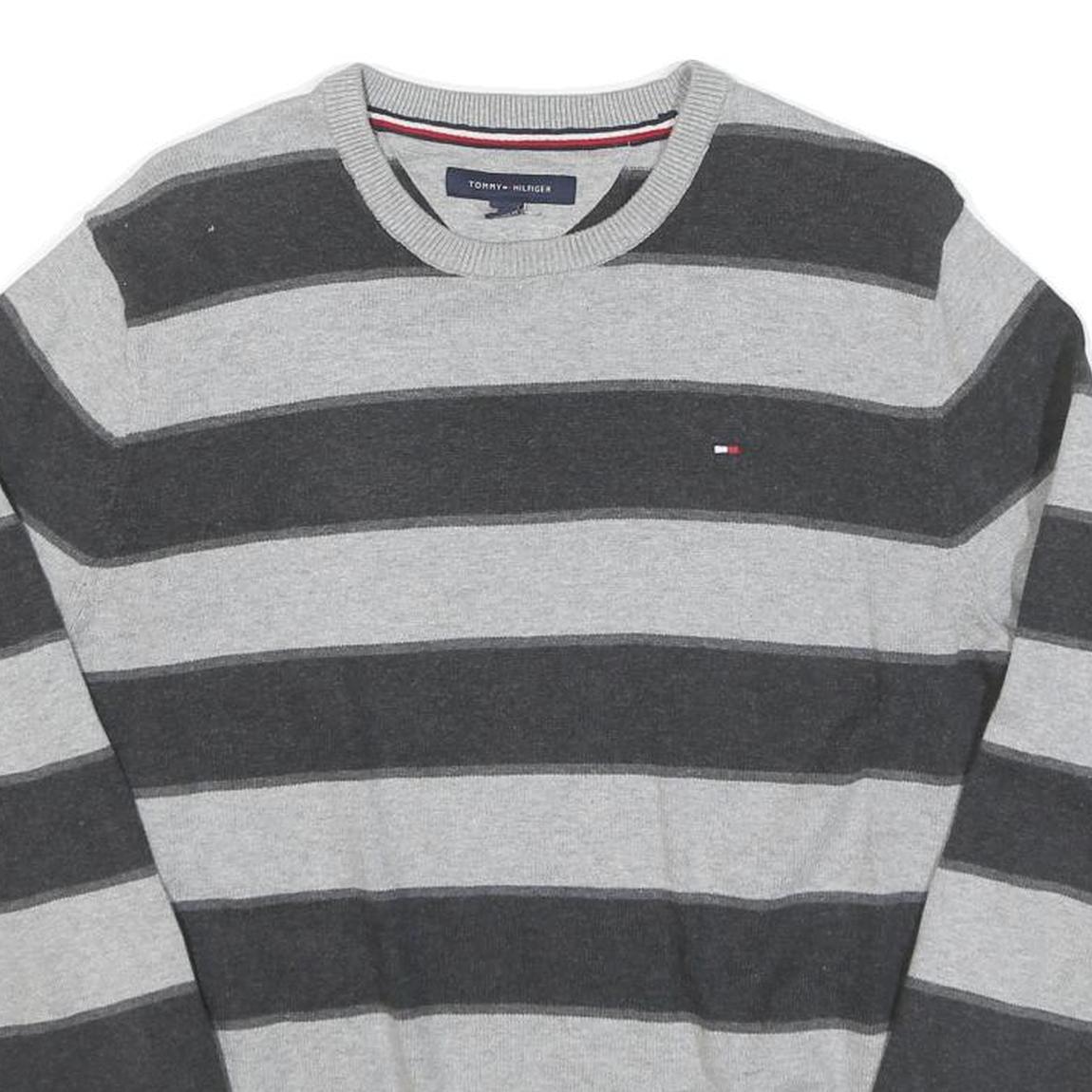 TOMMY HILFIGER Mens Grey & Dark Grey Striped Patterned Crew Neck Basic Knit