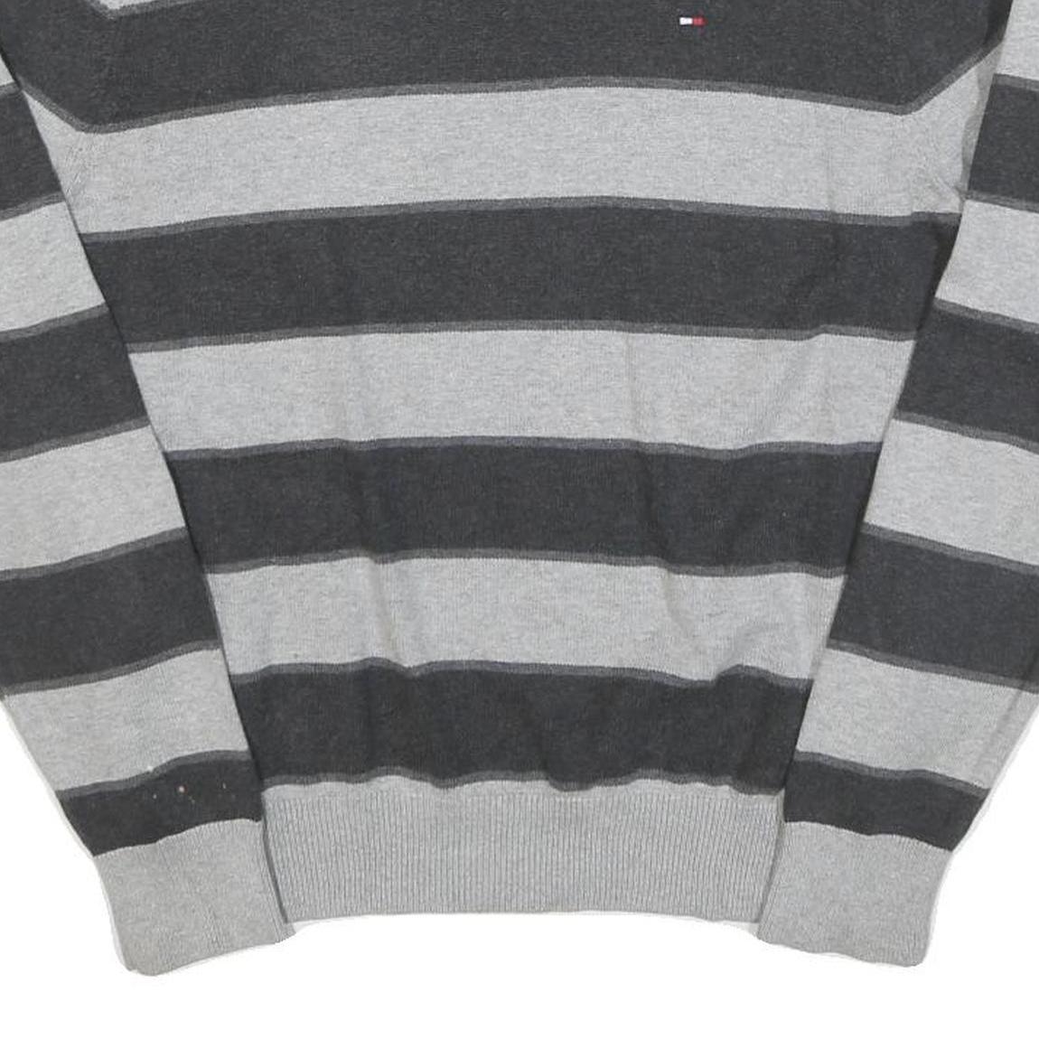 TOMMY HILFIGER Mens Grey & Dark Grey Striped Patterned Crew Neck Basic Knit