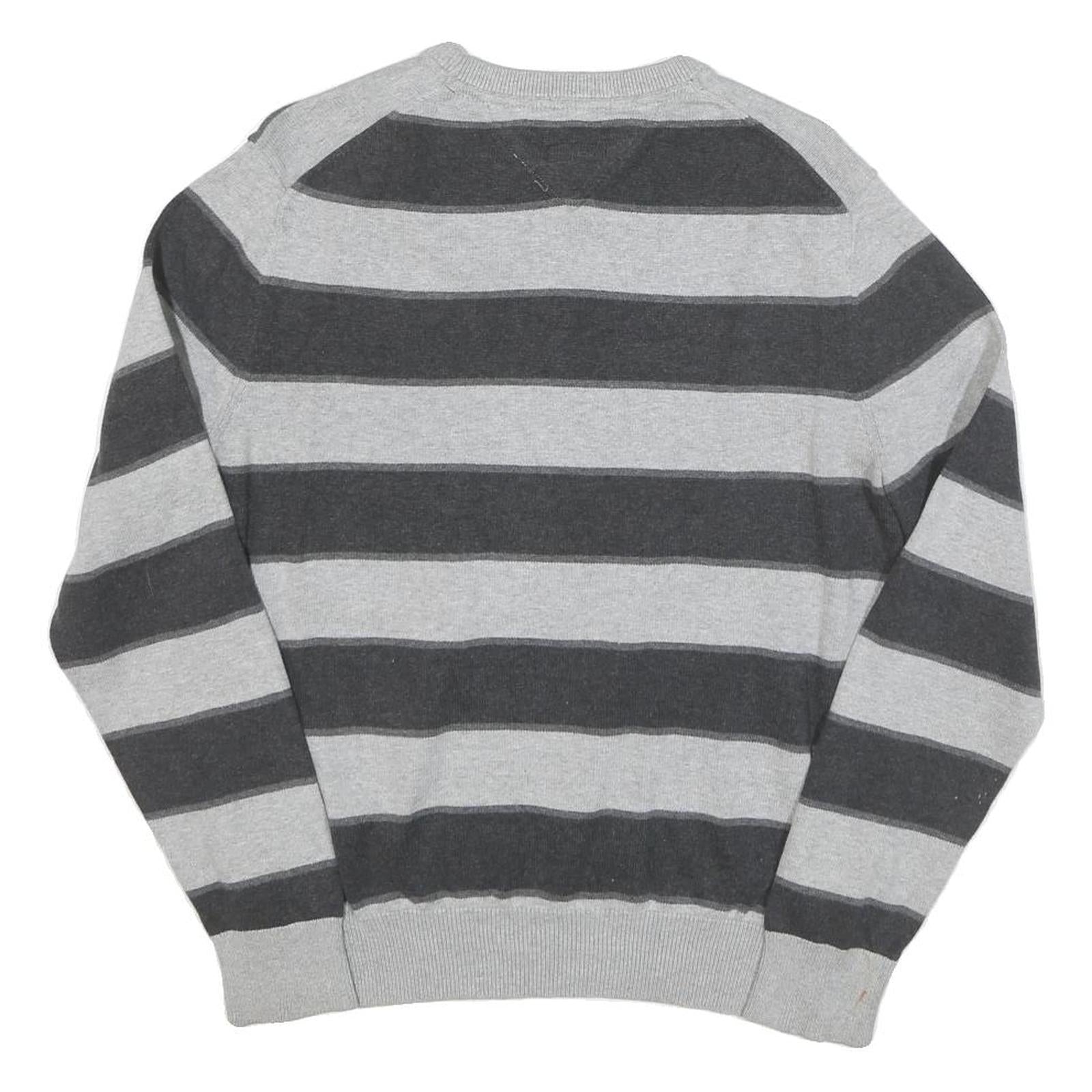 TOMMY HILFIGER Mens Grey & Dark Grey Striped Patterned Crew Neck Basic Knit