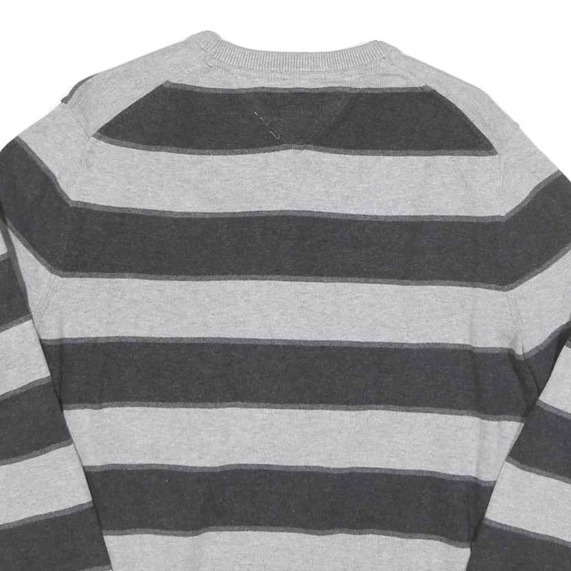 TOMMY HILFIGER Mens Grey & Dark Grey Striped Patterned Crew Neck Basic Knit
