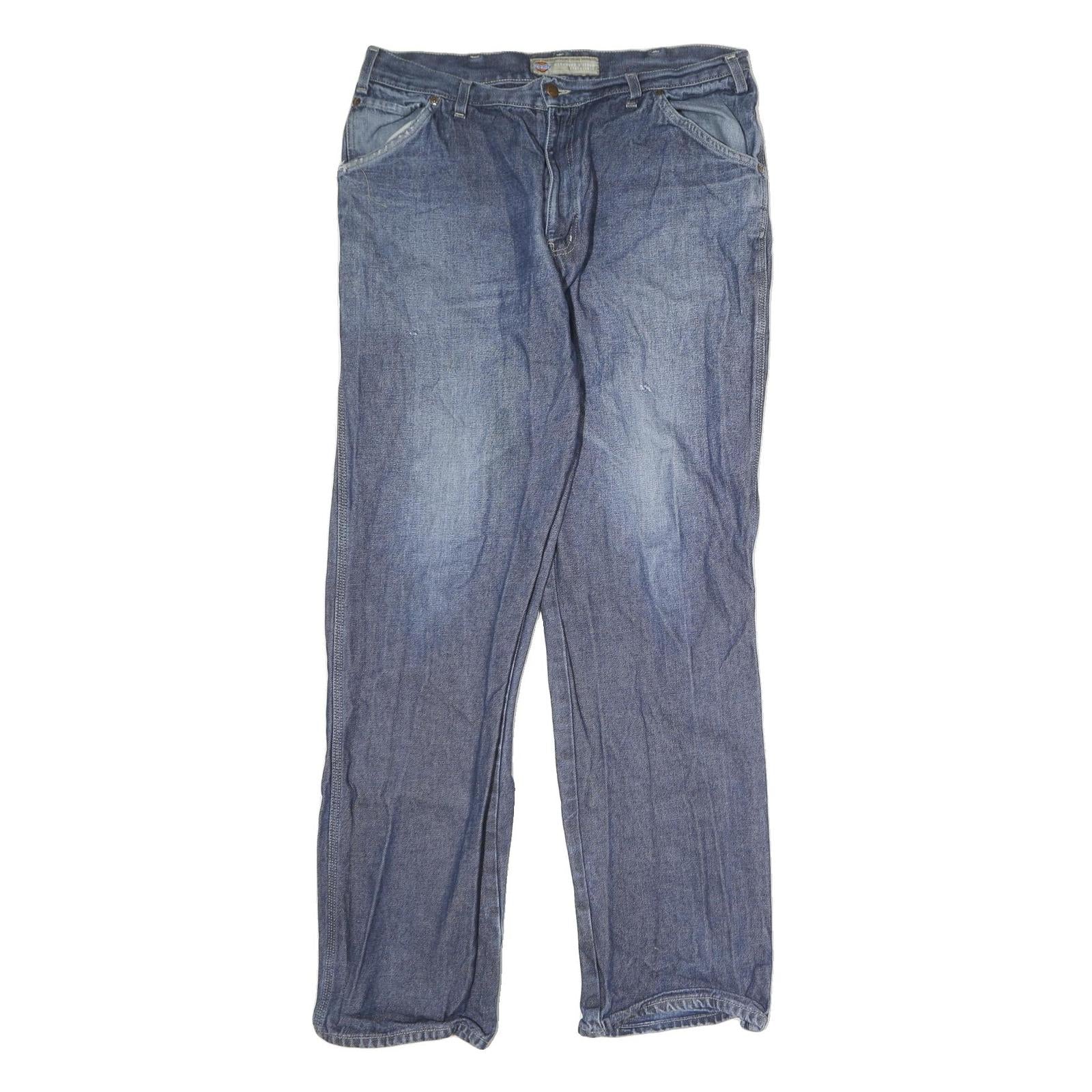 DICKIES Mens Slim Blue Denim Jeans W37 L34 Classic Cotton Zip Pockets
