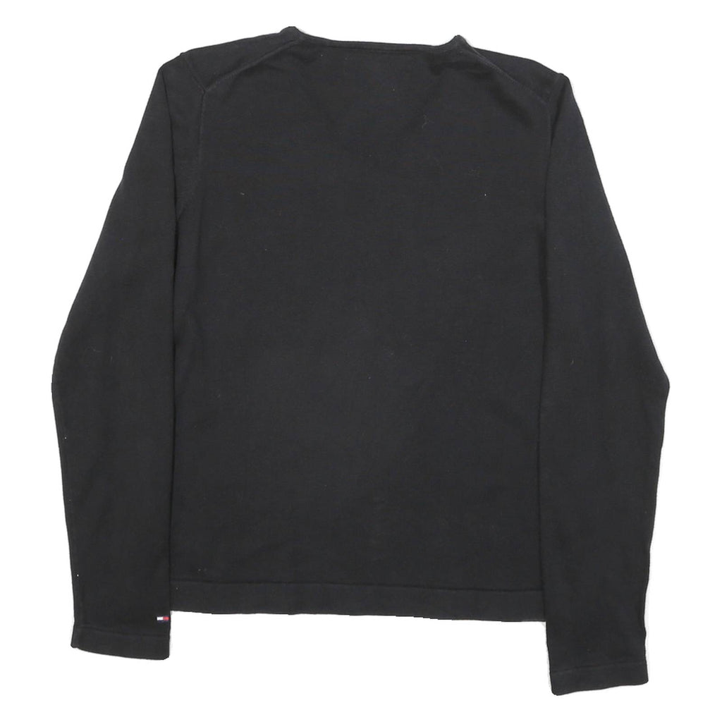 TOMMY HILFIGER Womens Black Plain V-Neck Basic Knit M Cotton Blend Jumper