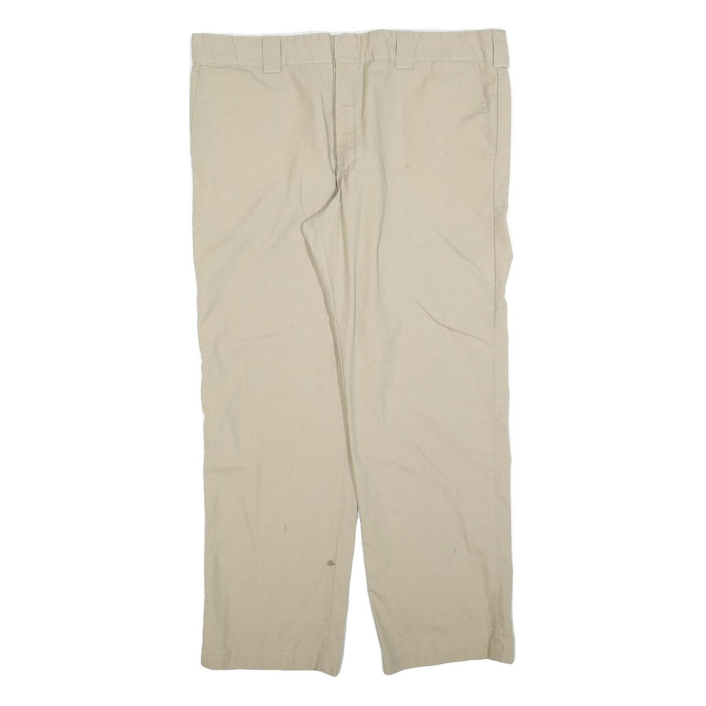 DICKIES Mens Cotton Blend Beige Relaxed Straight Trousers W40 L32 Workwear